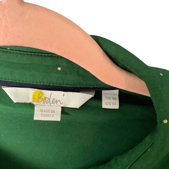 Boden Tara Jersey Green Long Sleeve Button-Up Shirt  Women US 14 Gold Dots - Picture 3 of 7